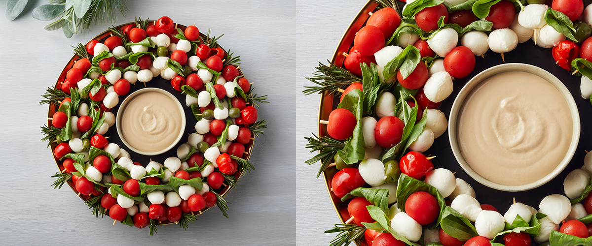 Caprese-Girlande mit cremigem Balsamico-Dressing